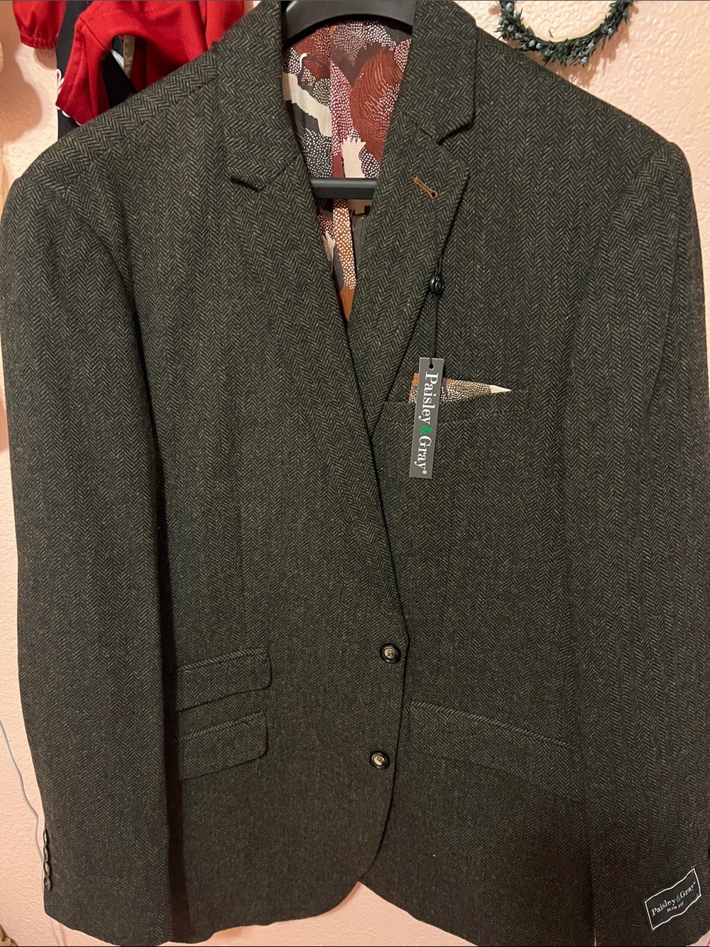 Paisley & Gray Men's Slim Fit Herringbone Blazer - Dark Gray